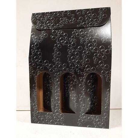 Valisette 3 bouteilles noires motifs bulles